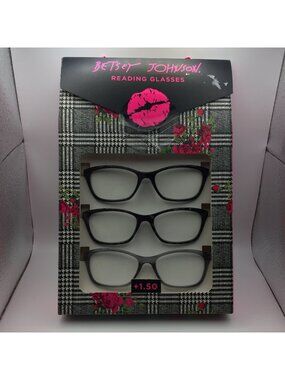 Betsey Johnson Reading Glasses Set Of 3 +1.50 Strength Fashion Colors Durable